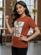 Girls' Earthy Brown Botanical Graphic Boxy Top