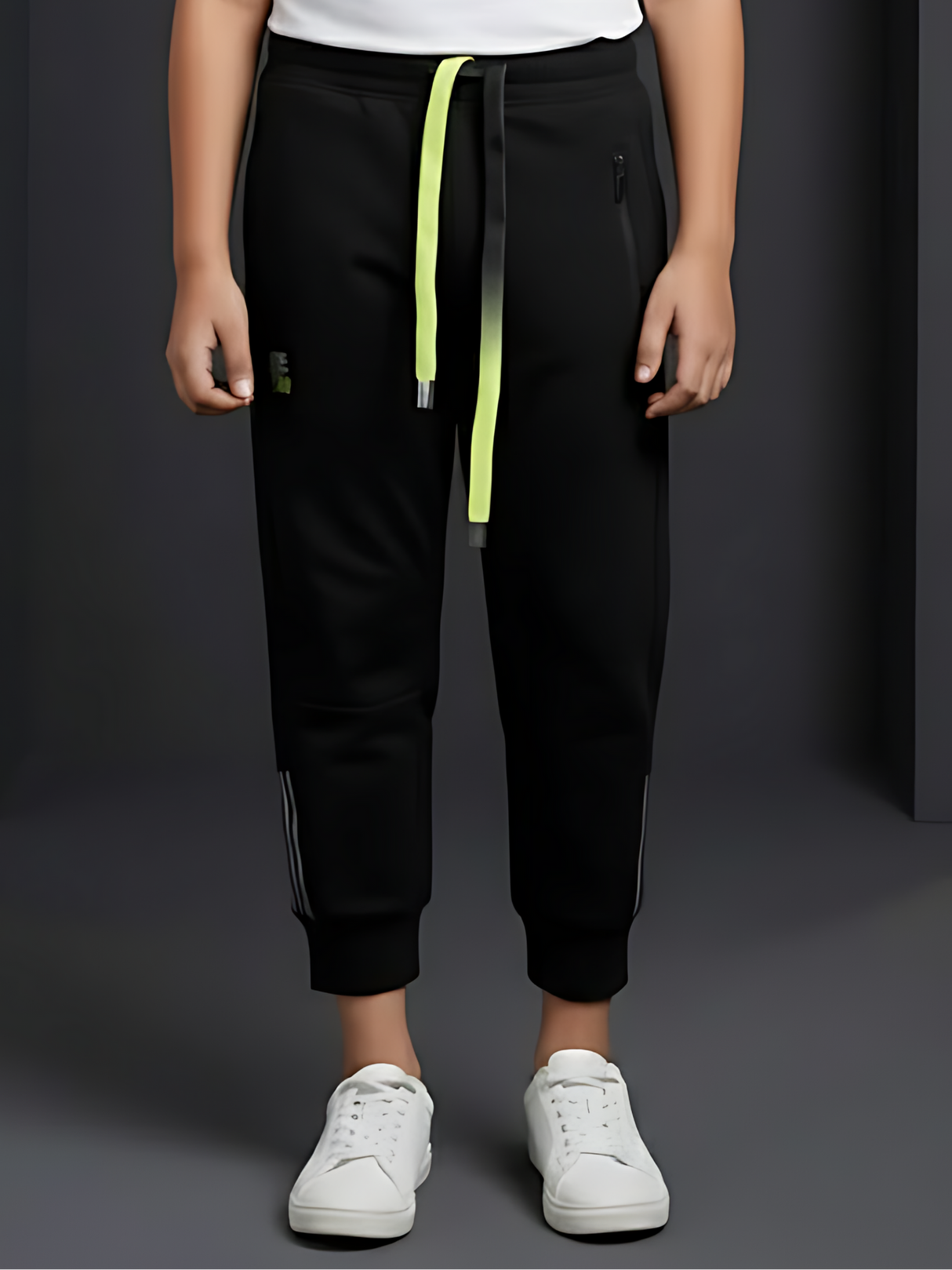 Boys' Black Active Utility Track Pants with Neon Contrast