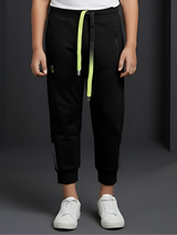 Boys' Black Active Utility Track Pants with Neon Contrast
