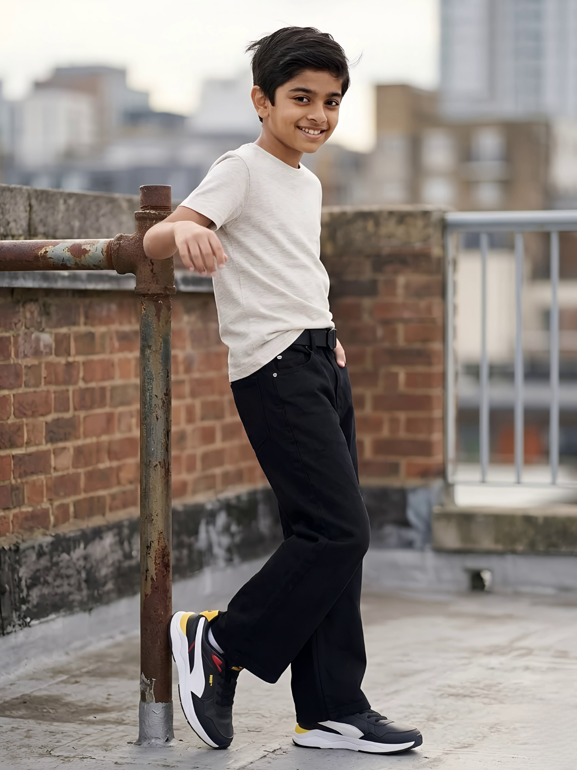 Boys' Classic Black Denim Jeans with Wide-Leg Fit and Black Belt