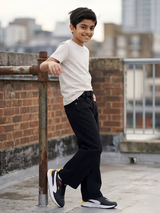 Boys' Classic Black Denim Jeans with Wide-Leg Fit and Black Belt