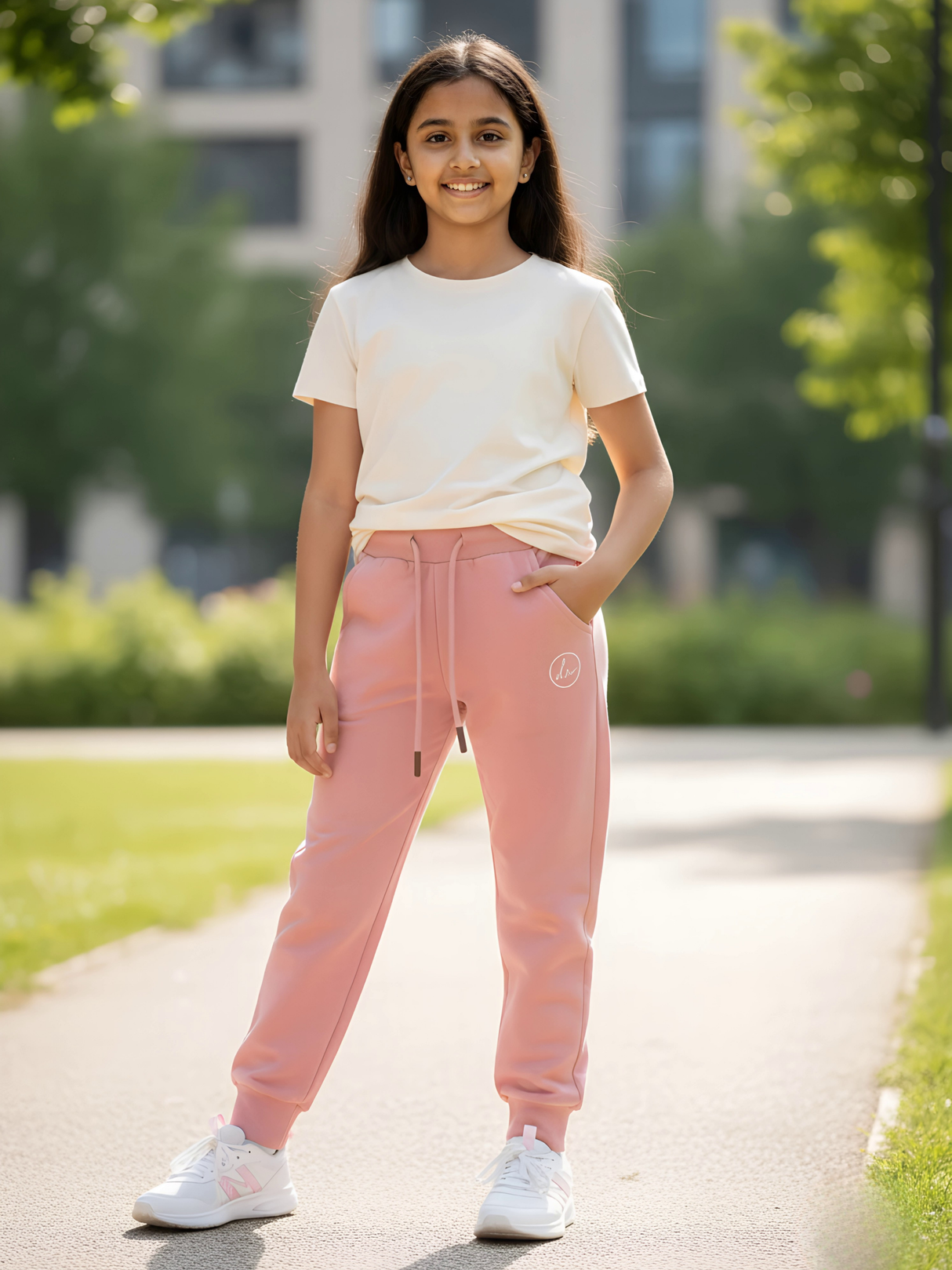 Premium Girls' Dusty Pink Slim-Fit Joggers