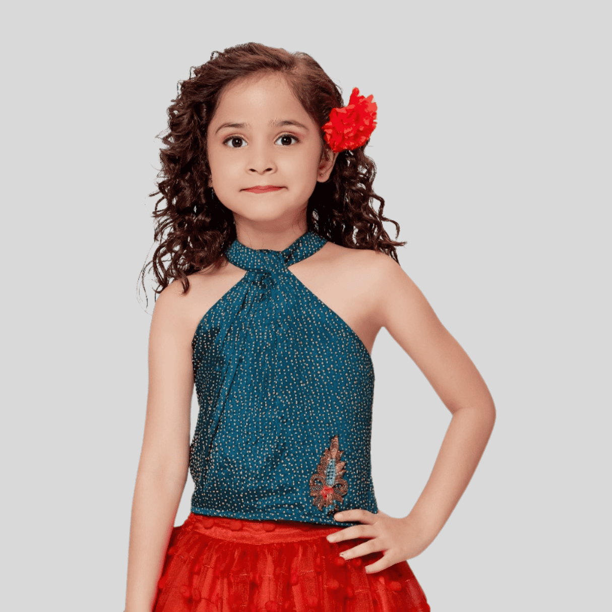 Girls Traditional Sleeves Less Long Choli - Blue