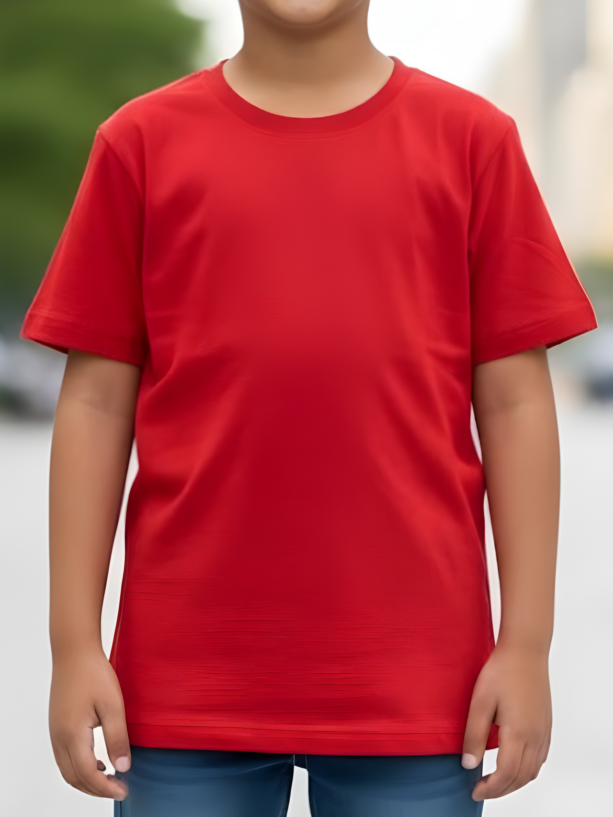 Boys' Classic Solid Red Cotton Crew Neck T-Shirt