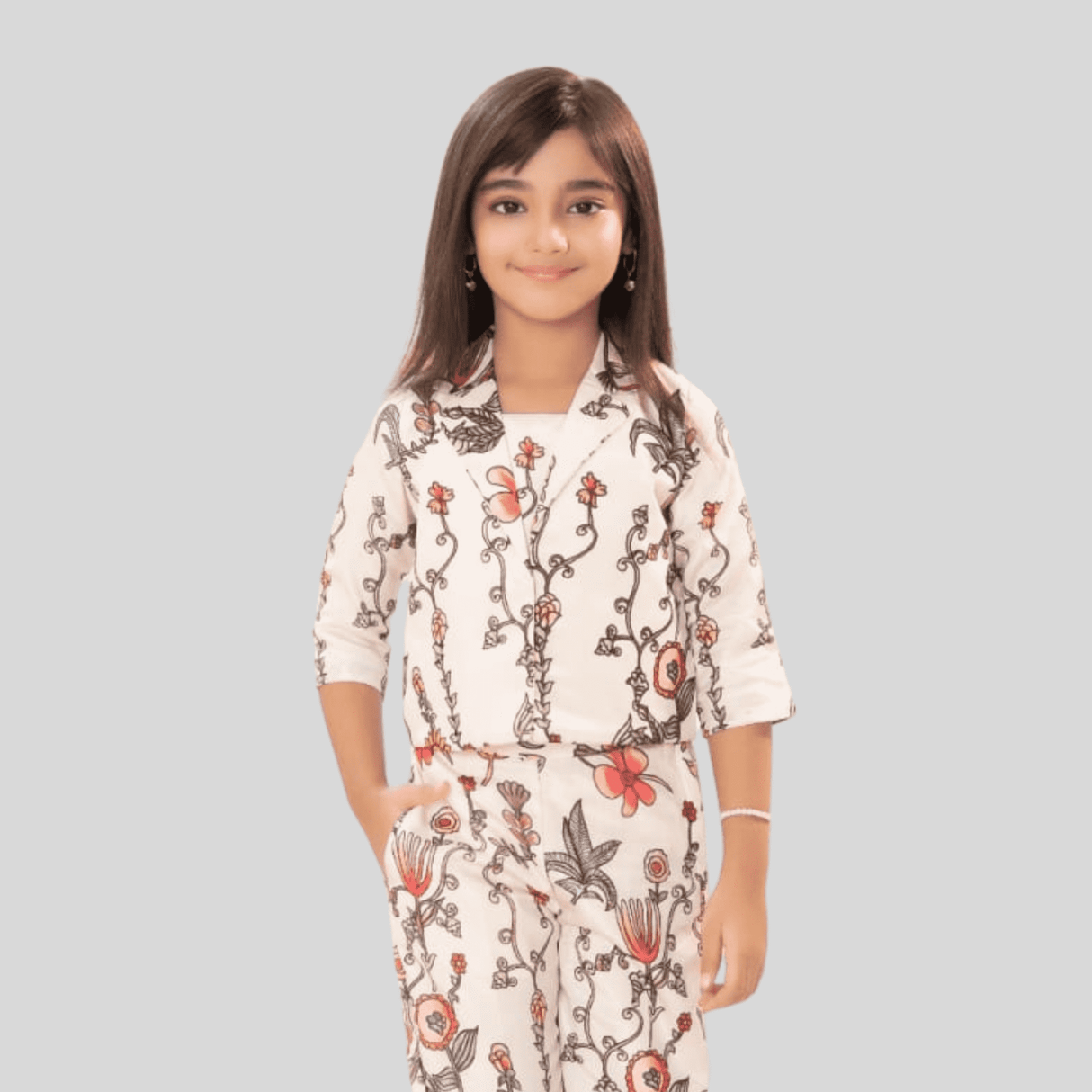 Girls Traditional 3/4th Sleeves Chuddidar Sets - Cream