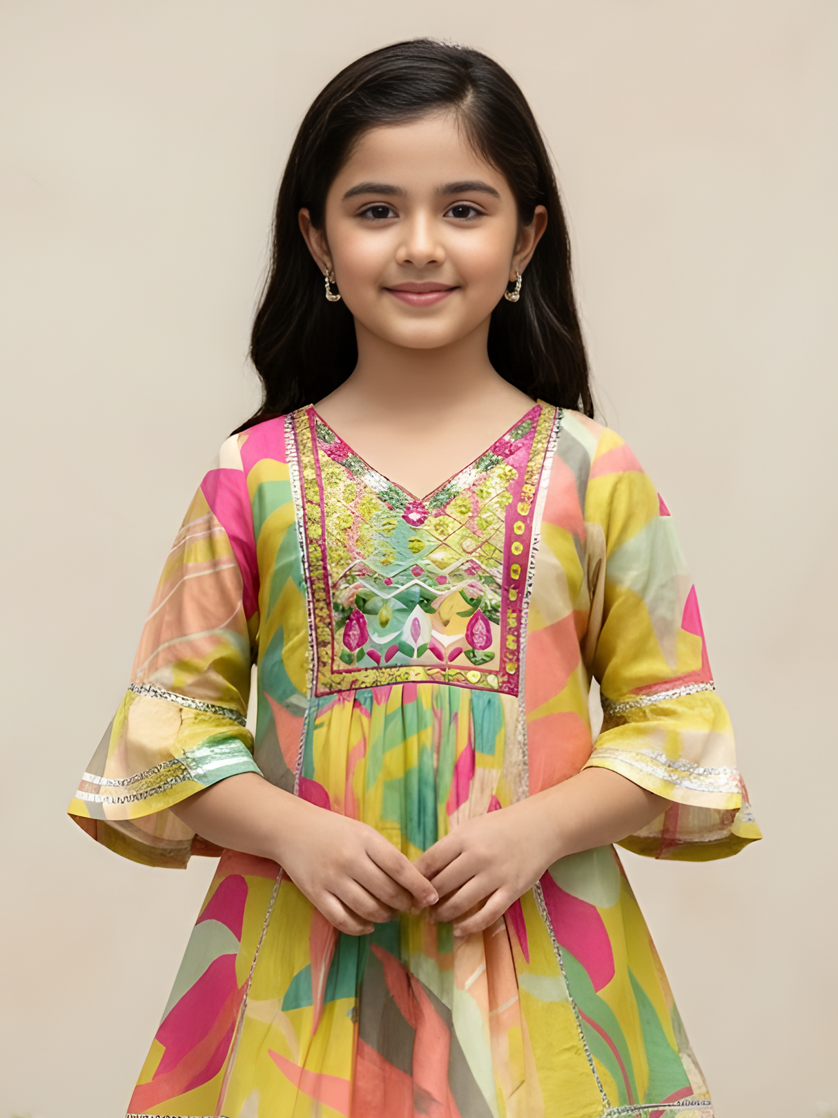 Girls Multicolor Ethnic Dress Set | Traditional Kids Wear