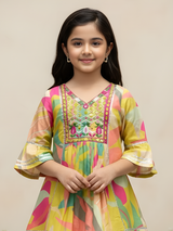 Girls Multicolor Ethnic Dress Set | Traditional Kids Wear