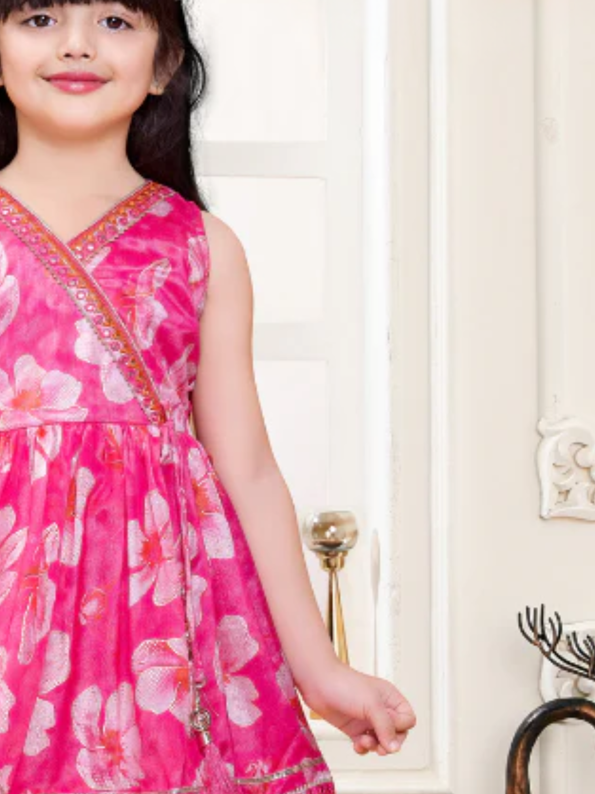 Girls' Festive Fuchsia Pink Kurta and Printed Sharara Set