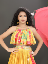 Girls' Festive Marigold Yellow Heavy Paisley Lehenga Choli