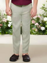 Boys' Sage & Maroon Embroidered Waistcoat Suit Set.