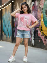 Girls Blush Pink "Enjoy The Now" Abstract Graphic Top.