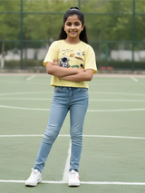 Girls Vibrant Yellow Space Explorer Graphic Crop Top