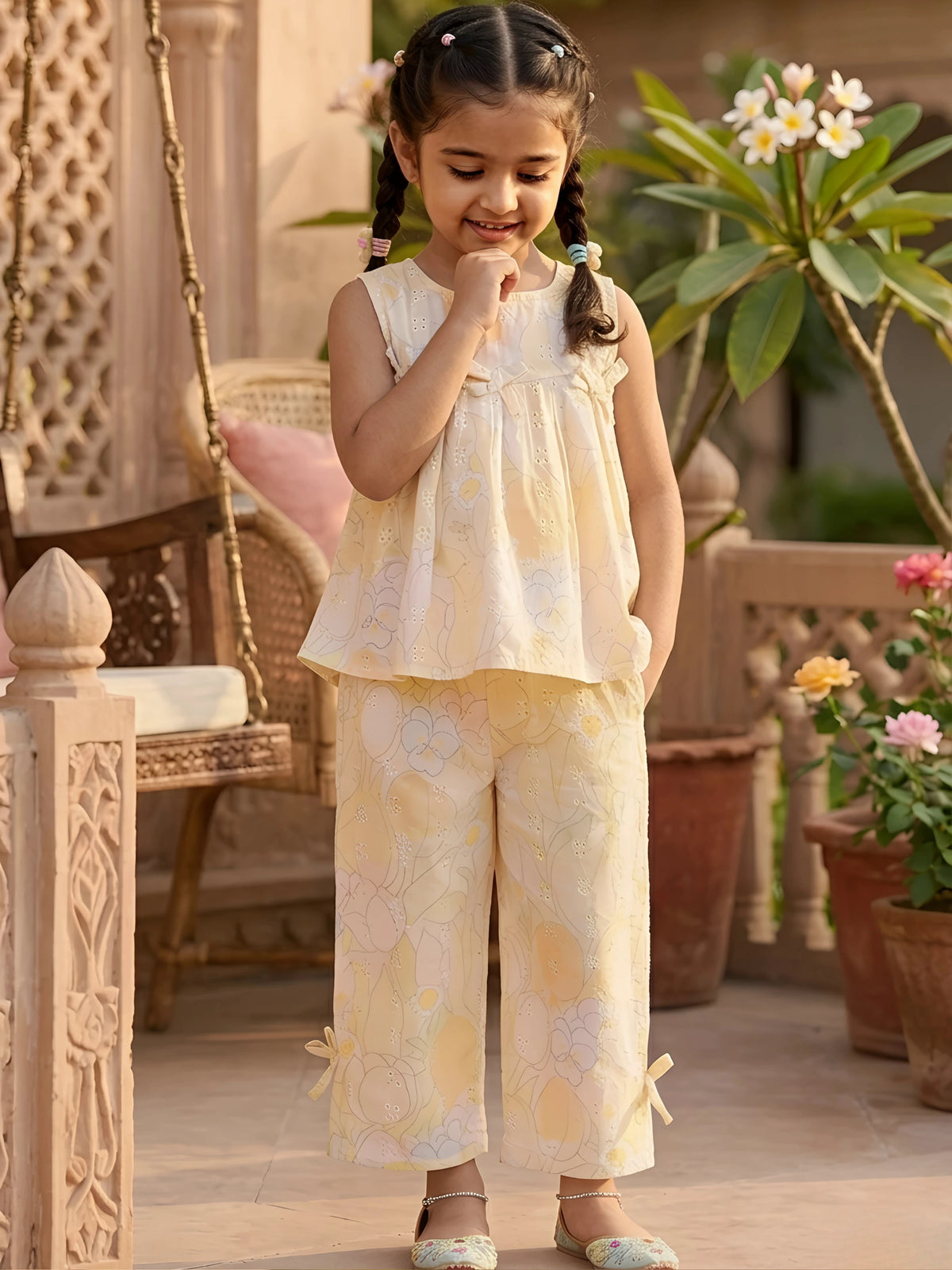 Girls' Floral Pastel Yellow Coordinate Set