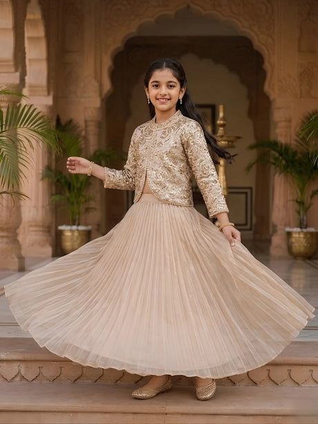 Elegant Cream Sequin Embroidered Lehenga Choli Set for Girls
