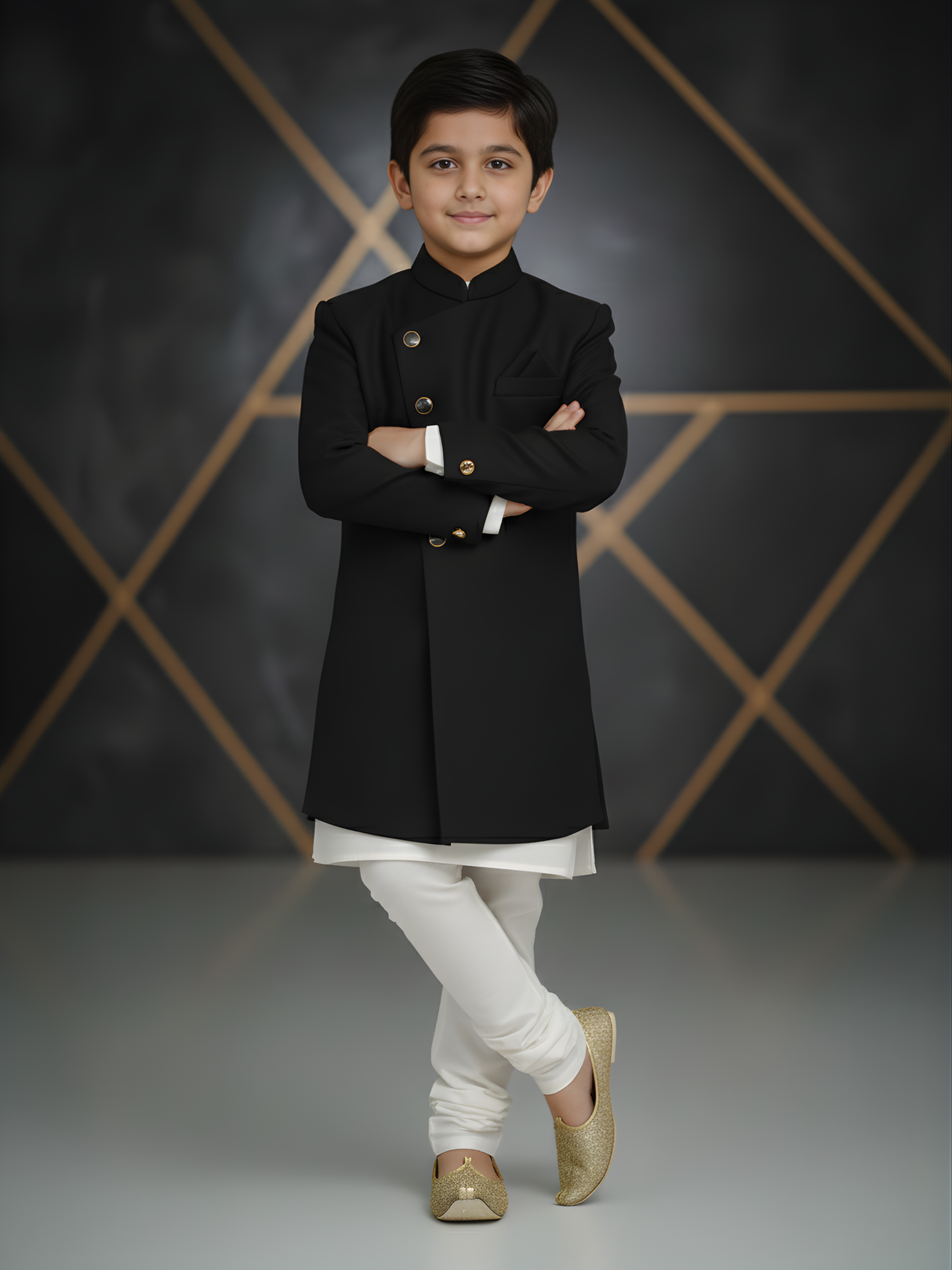 Boys' Formal Black Bandhgala Sherwani / Achkan Coat
