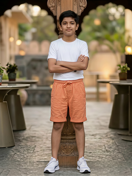 Boys' Vibrant Orange Casual Cotton Shorts