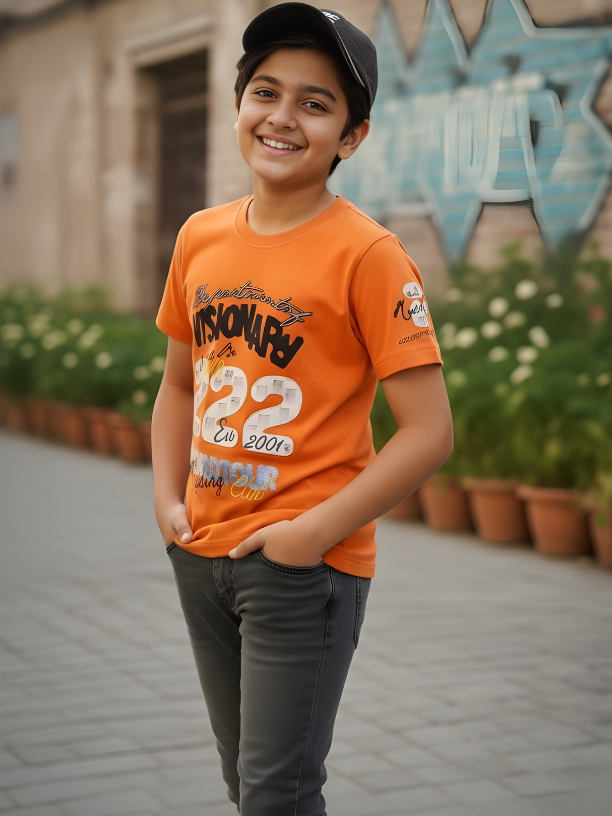 Boys' Neon Orange 'Visionary 222' Urban Graphic Tee
