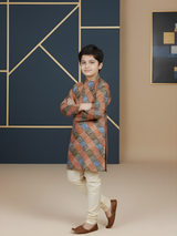 Boys' Sea Green Full-Sleeve Kurta Set with Abstract Geometric Print