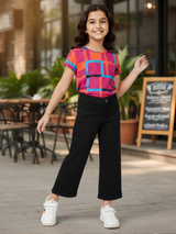 Girls' Classic Black Wide-Leg Denim Jeans - Comfort Fit