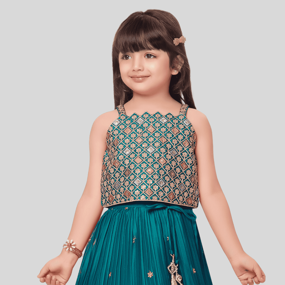 Girls Traditional Sleeves Less Long Choli - Green