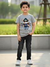 Boys' "Boss Bear" Streetwear Graphic T-Shirt - Steel Grey