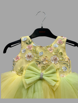 Baby Girl Yellow Dress – Floral Embellished Bodice with Bow Detail