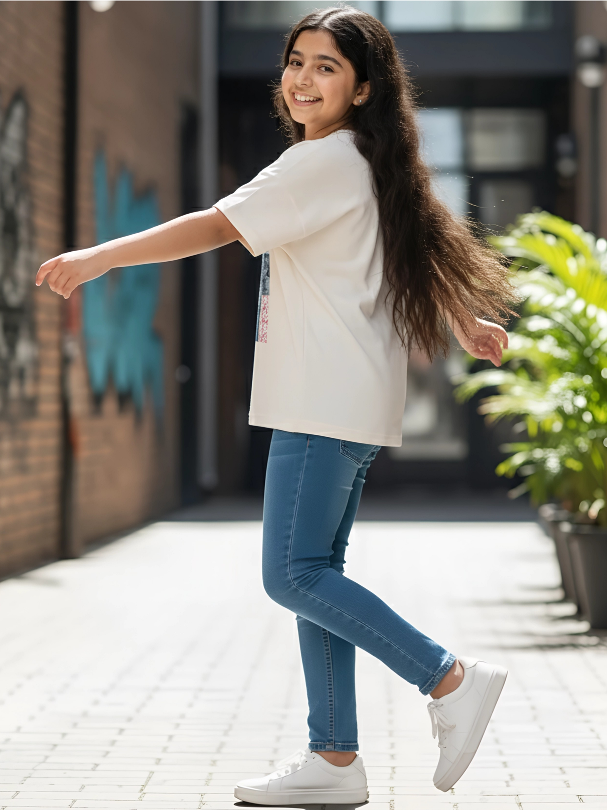 Girls' Patchwork Print Knit Top