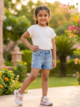 Girls Light Blue Embroidered Denim Shorts - Love & Joy Edition