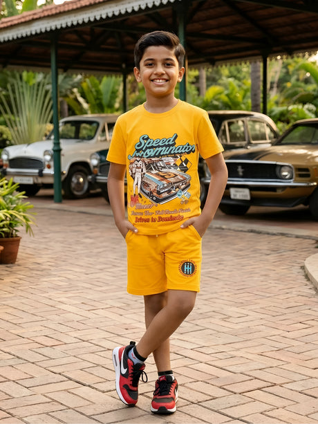 Boys "Speed Dominator" Racing Graphic Co-ord Set - Yellow