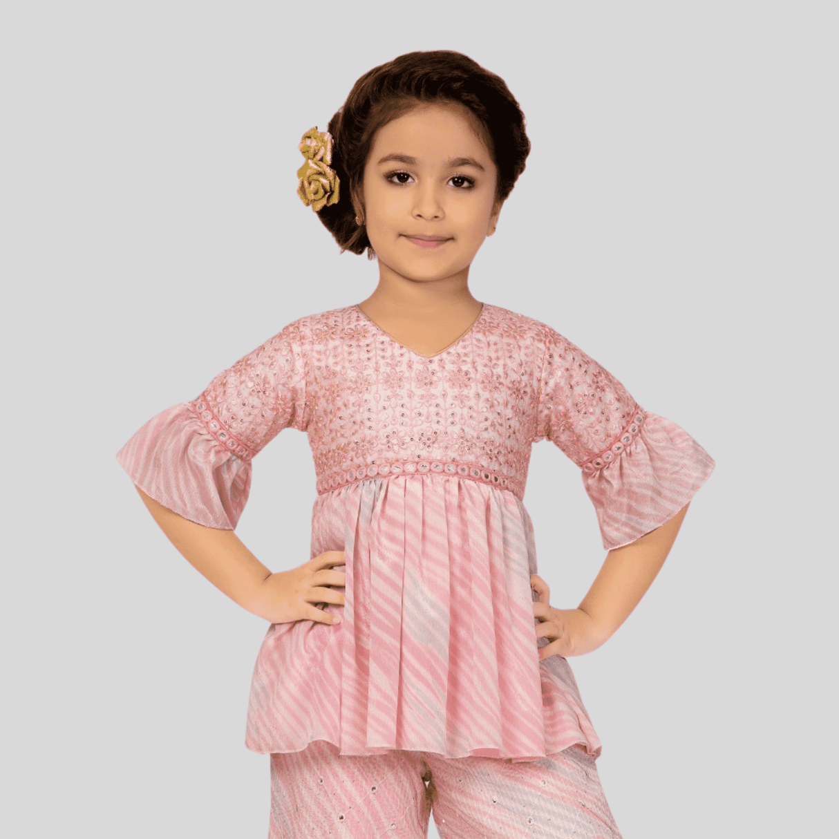 Girls Traditional 3/4th Sleeves Chuddidar Sets - Pink
