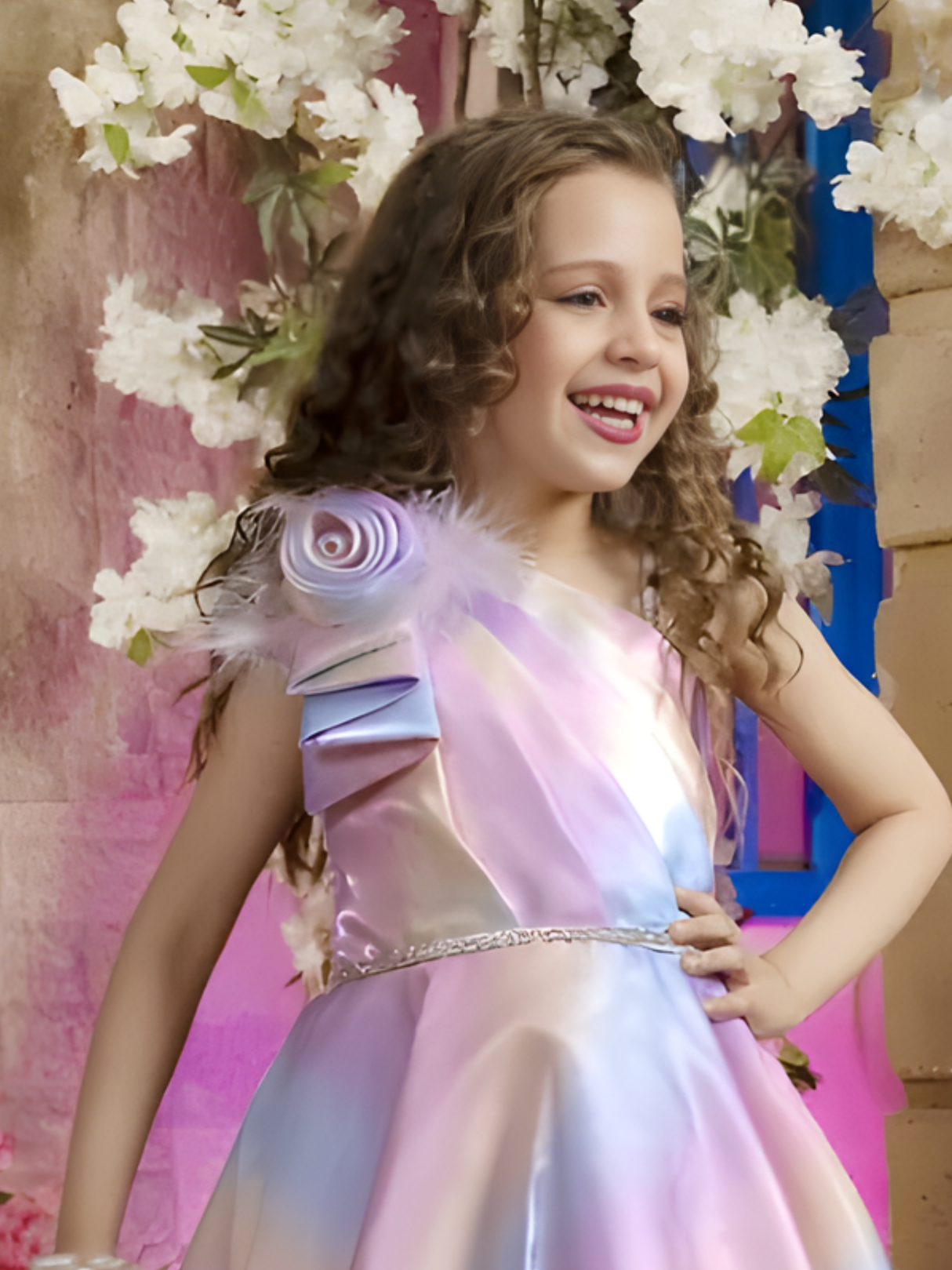 Girls Party Satin Party Frock With Work - Purple