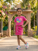 Girls Rani Pink Heart Print T-Shirt and Skirt Co-ord Set