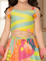 Girls' Bright Yellow Bandhani Print Lehenga Choli Set