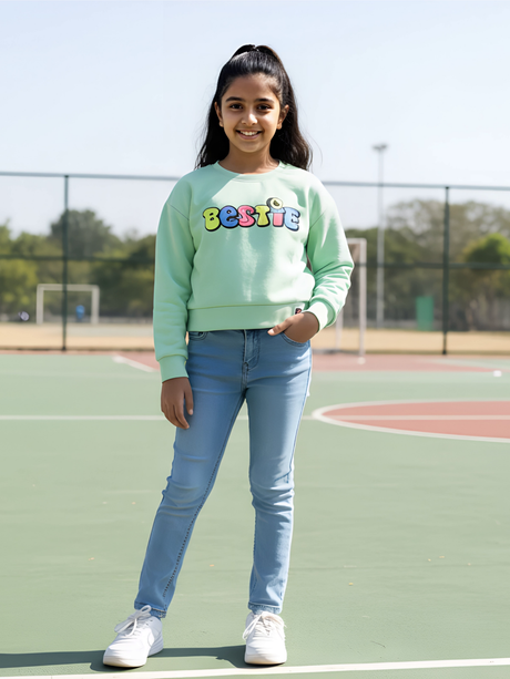 Girls' Mint Green "Bestie" Graphic Sweatshirt
