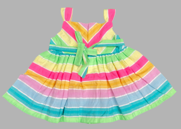 Girls Multicolor Striped Sleeveless Cotton Frock – Rainbow Style