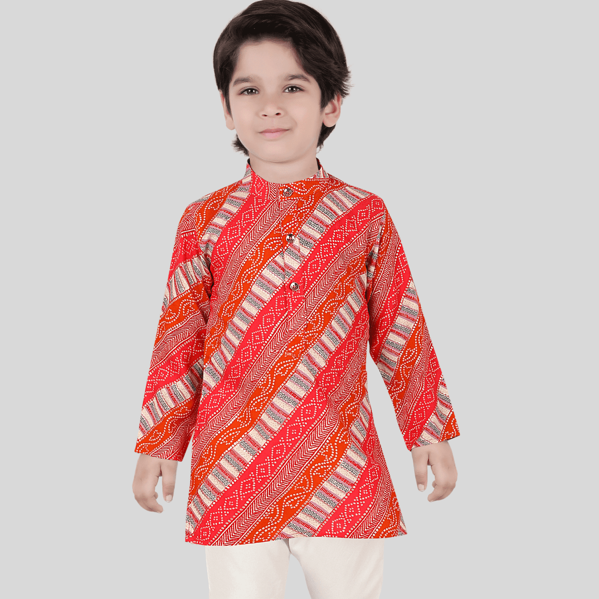 Boys Traditional Printed Chudidar Kurta Set - Red