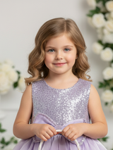 Girls' Lavender Sequin Bodice Party Frock with Oversized Satin Bow.