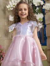 Girls Party Satin Party Frock With Work - Pink