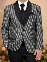 Boys' Black Tuxedo Suit with Silver Embroidered Shoulder and Bow Tie