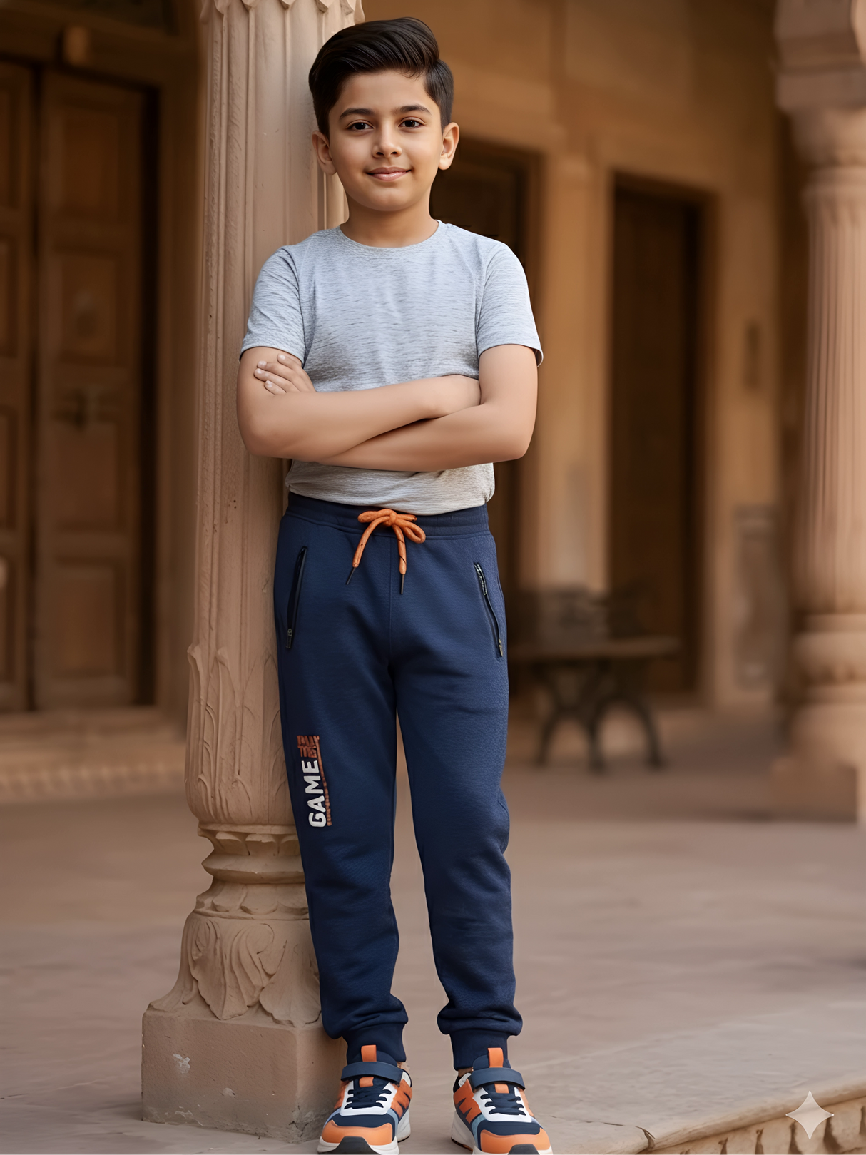 Boys Navy Blue Graphic Print Casual Track Pant