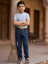 Boys Navy Blue Graphic Print Casual Track Pant