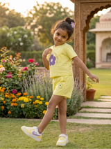 Girls Yellow Floral Print Cotton Co-ord Set