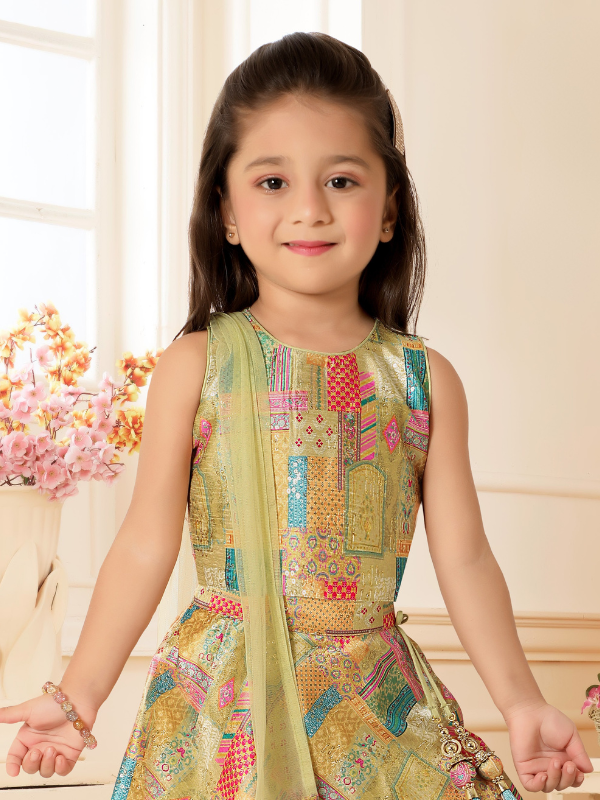 Girls Traditional Sleeves Less Short Choli - P.Green