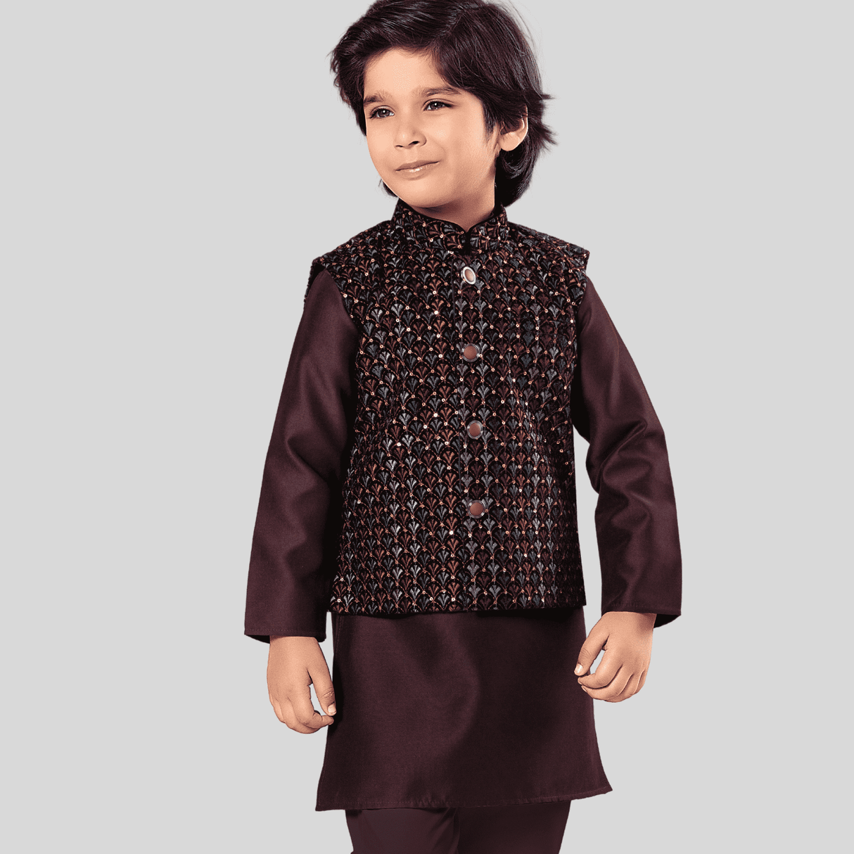 Boys Traditional With Work Chudidar Kurta with Koti - Purple