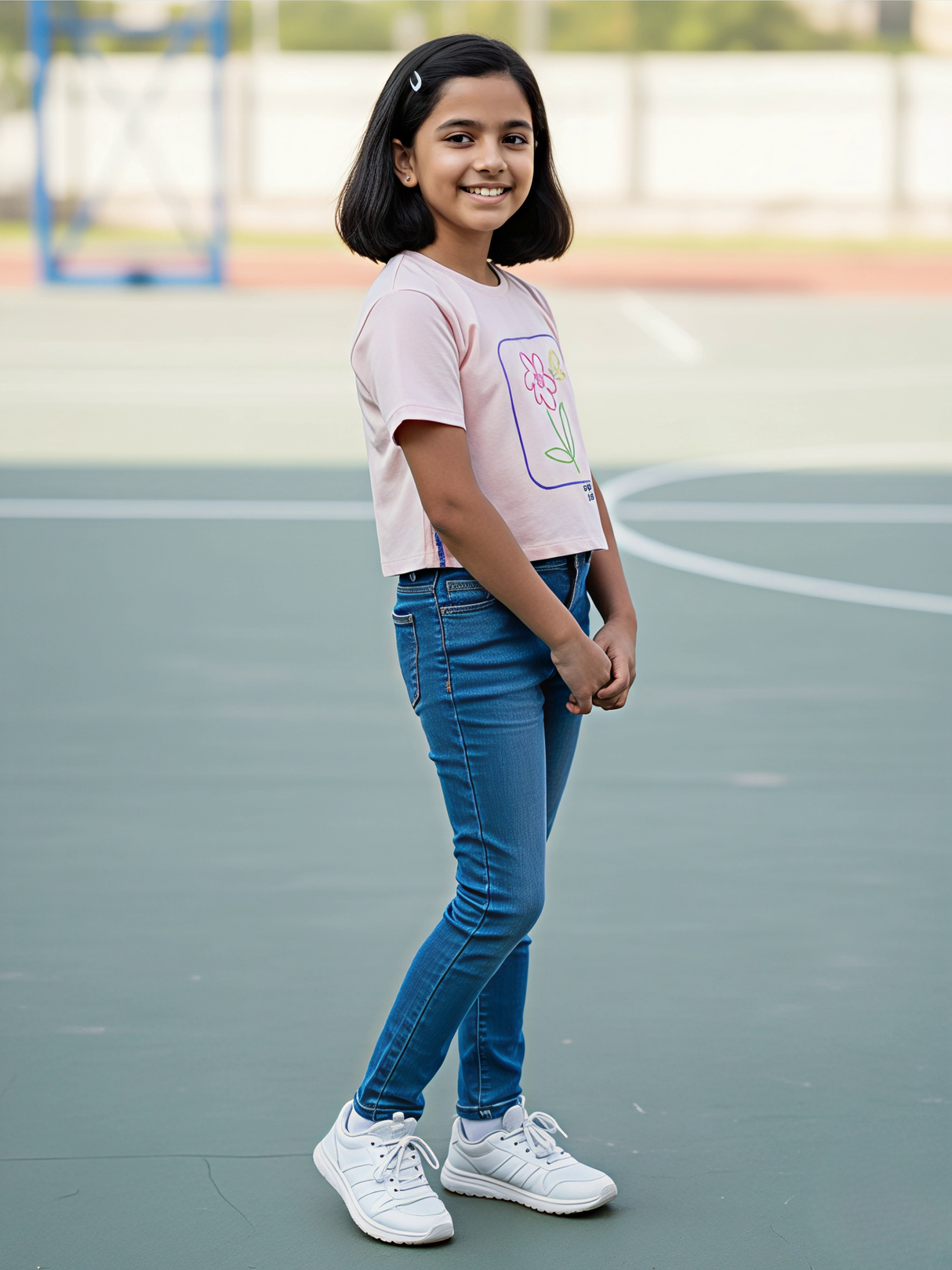 Girls' Pastel Pink Floral Doodle Crop Top