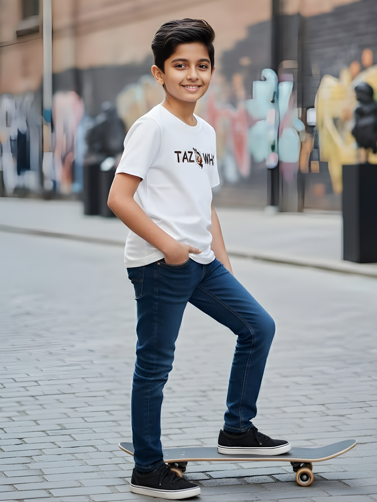 Boys "TAZ WHO." Looney Tunes Graphic Print White T-Shirt
