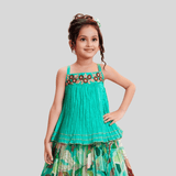 Girls Traditional Sleeves Less Long Choli - C.Green