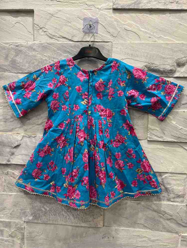 Girls' Blue Floral Ethnic Set with Embroidered Top & Palazzo Pants