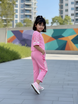 Girls' Trendy Pink Graphic Print Coordinate Set.