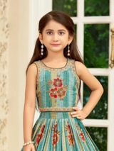 Girls' Festive Yellow Sequin Choli & Red Bandhani Lehenga